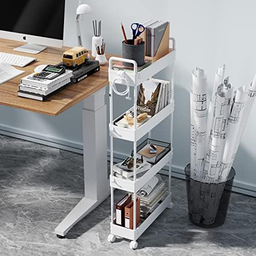 SOLEJAZZ Slim Rolling Storage Cart Skinny Bathroom Organizer, 4 Tier, White - Image 5