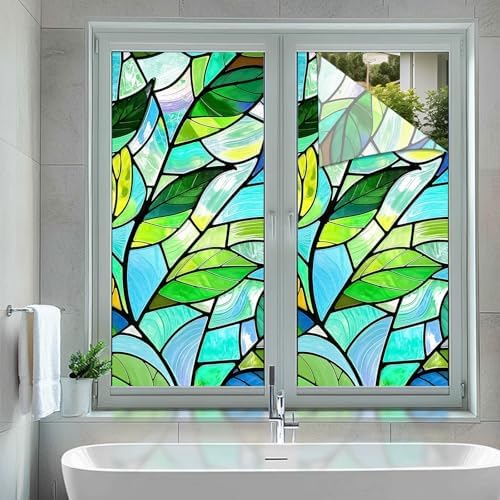 BlissYard Green Leaf Privacy Window Film 17.7x39.3 Inch PVC - Image 5