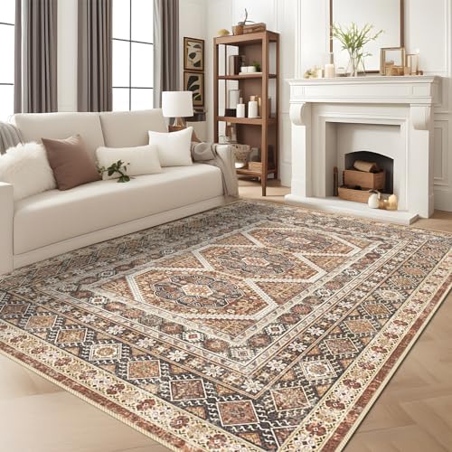 Ksrau 8x10 Area Rug Washable Vintage: Non Slip Living Room Large Rugs Brick by Ksrau