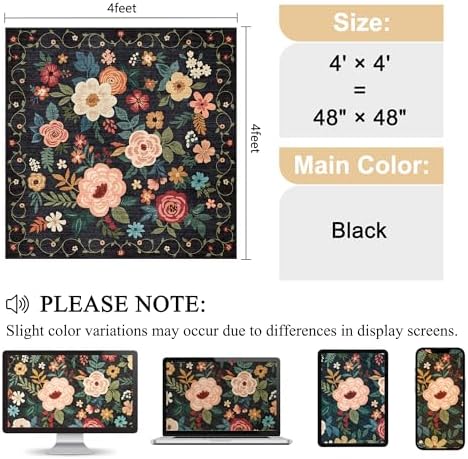 DUKINO 4x4 Square Area Rug, Soft Floral Washable Rug for Entryway, Black - Image 2
