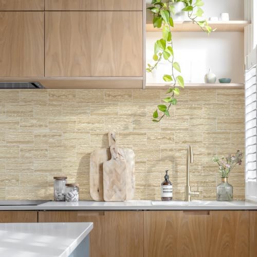 STICKGOO 10-Sheet Backsplash Peel and Stick Subway Tile(Thicker Design, Faux Golden Travertine) - Image 3