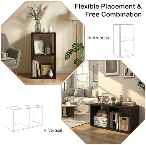WannabeMyself【2026 Wooden Thick Frame】 2 Cube Storage Organizer with Anti-Tipping Kits, Reversible Open Back Book Shelf,Bookcase for Living Room,Bedroom,Entrance Hall,Office,11.6×24.7×13.1,Chocolate - Image 4