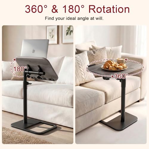Height Adjustable Tv Trays Table for Sofa, Modern Angle Adjustable 360° Swivel and 180° Tilt Flip-Over Panel C Shaped Side Tables with Tablet Slots for Phone Computer (Grey) - Image 4