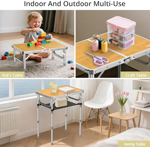 Anbte 2ft Camping Folding Table, 3 Adjustable Heights High 27.5", 24" x 16" - Image 4