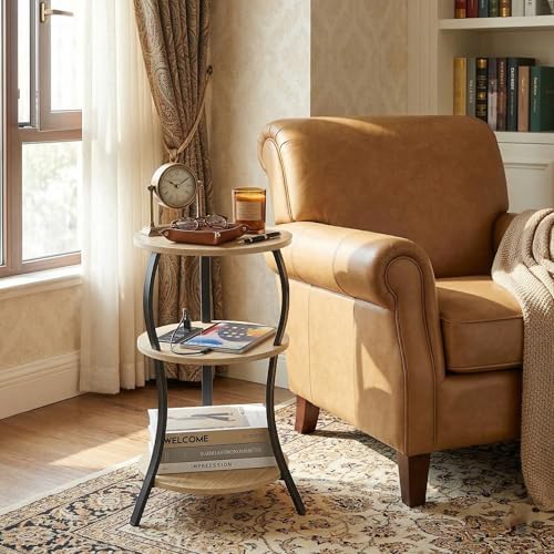 YEAKOO Small Side Table with Charging Station,3-Tier Round end Table - Image 4