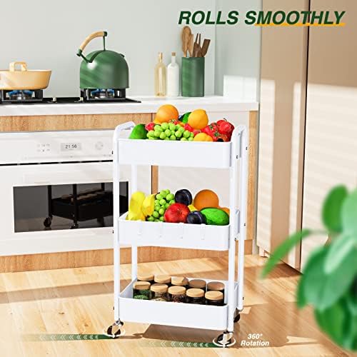 LEHOM 3 Tier Rolling Cart, Metal Rolling Utility Cart with Lockable Wheels - Image 4