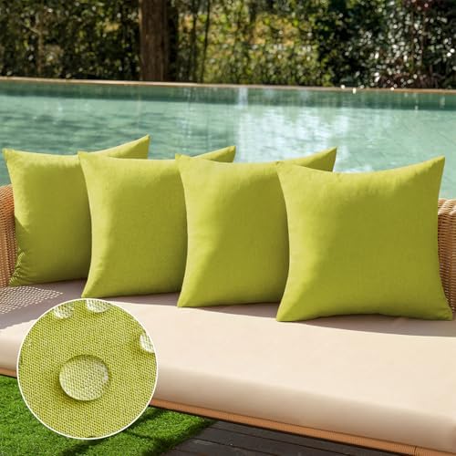 MIULEE Pack of 4 Decorative Outdoor Throw Pillow Covers Linen Waterproof Pillow Covers Summer Farmhouse Cushion Cases for Patio Garden Tent Balcony Couch Sofa 16x16 Inch Grass Green by MIULEE