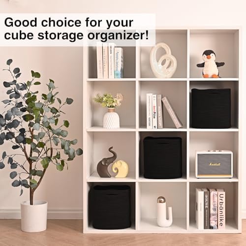 11 Inch Cube Storage Bins, 11x11 Cube Storage Bins for Cube Organizer, Square Cloth Storage Cubes, Black Woven Storage Baskets for Shelves, Toy Baskets Storage Kids, Black (Pack of 3) - Image 4