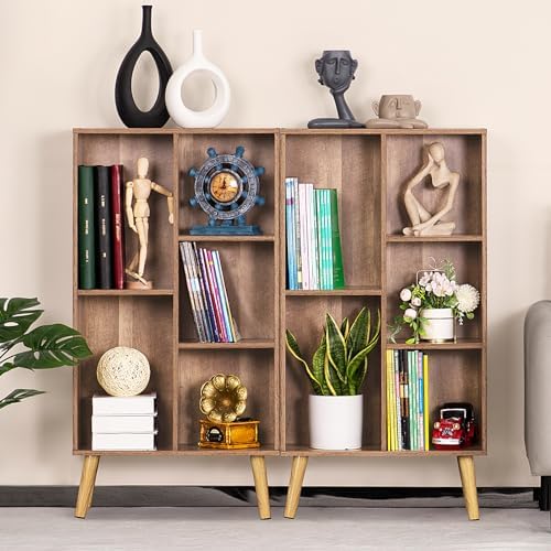 LEYAOYAO 5 Cube Bookshelf, Mid-Century Modern Book Shelf with Legs, Oak - Image 6