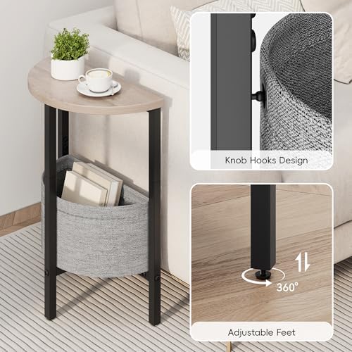 Vagusicc Small Round Side Table End Table, Tall Accent Table with Storage Basket, Set of 2 Half Round Tables Half Moon Tables, Coffee Bedside Tables, Modern Nightstand for Living Room Bedroom, Gray - Image 6