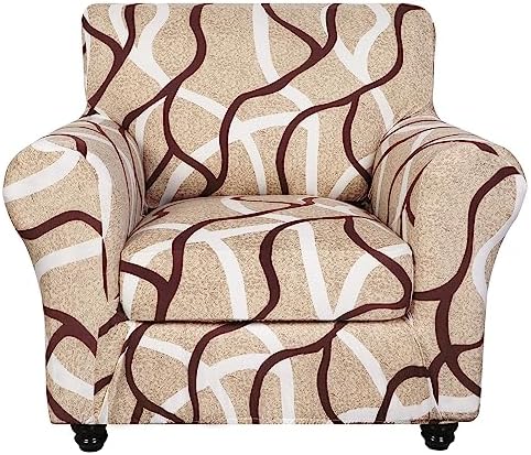 SearchI Stretch Sofa Cover Printed Couch Covers, Floral Pattern 2 Piece Armchair Slipcover with Separate Chair Cushion Cover, Washable Furniture Protector for Living Room(Armchair, Khaki) by SearchI