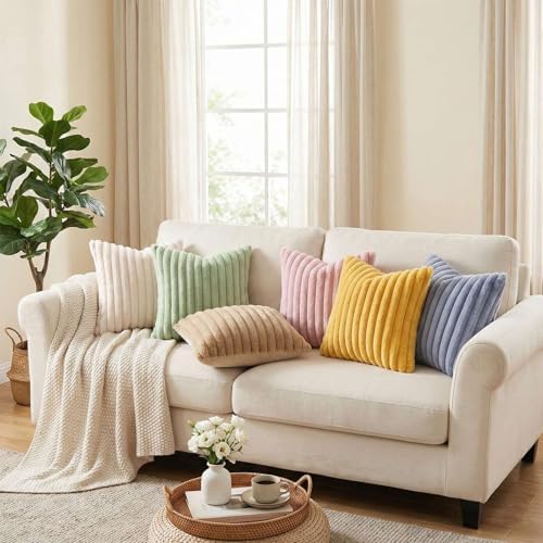 Pallene Faux Fur Decorative Throw Pillow Covers 16x16 Set of 2, Blush Pink - Image 6