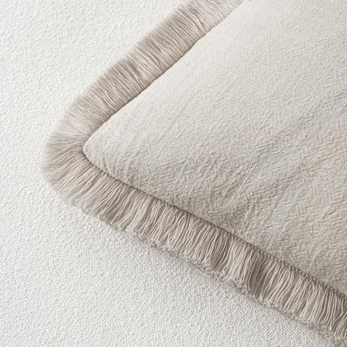 MIULEE Linen Decorative Lumbar Throw Pillow Covers Natural Beige 12x20 - Image 3
