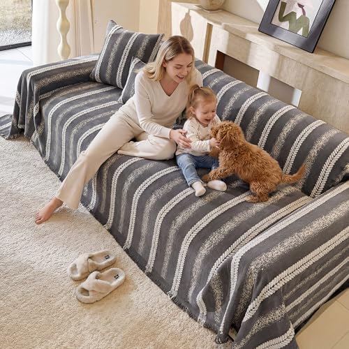 Couch Cover for Dogs Washable Sofa Cover, Sectional Couch Covers, Sofa Covers for 2 Cushion Couch, Non Slip Stripe Sofa Slipcovers Furniture Protector (Dark Gray, 75 * 118) - Image 3