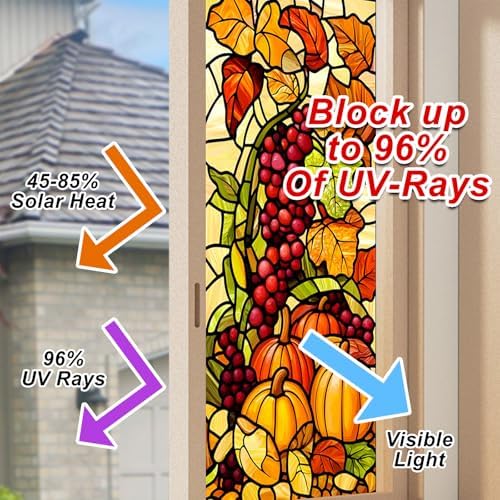 HOMETITUTE Autumn Grape Pumpkin Privacy Window Cling 17.7x39.3 PVC - Image 4