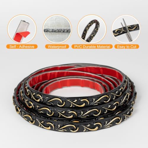 Black Gold Flexible Crown Molding Trim, 0.8" x 16.4 FT Single Roll, Embossed Floral Peel and Stick Trim for Mirror, Wall and Furniture Indoor Decoration - Image 3