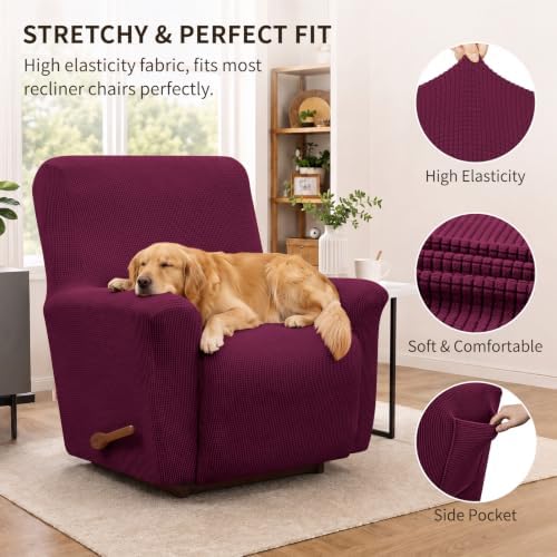 KEKUOU Recliner Chair Covers, 1-Piece Lazy Boy Recliner Covers, Wine - Image 2