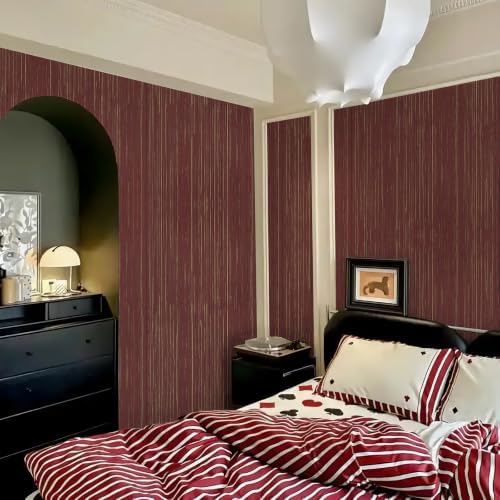 Grasscloth Peel and Stick Wallpaper Dark Red Textured Contact Paper | 23.6''x480'' Faux Grasscloth Self-adhesive Removable Wallpaper Cabinets Counter Top Liners - Image 2