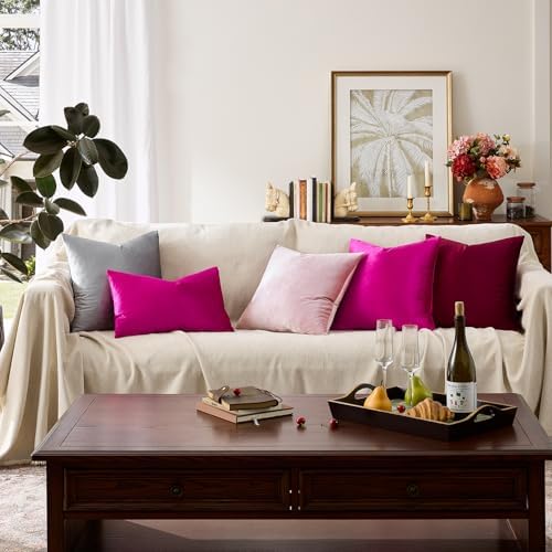 GIGIZAZA Hot Pink Velvet Pillow Covers 12x20 Decorative Pillows Pack of 2 - Image 7