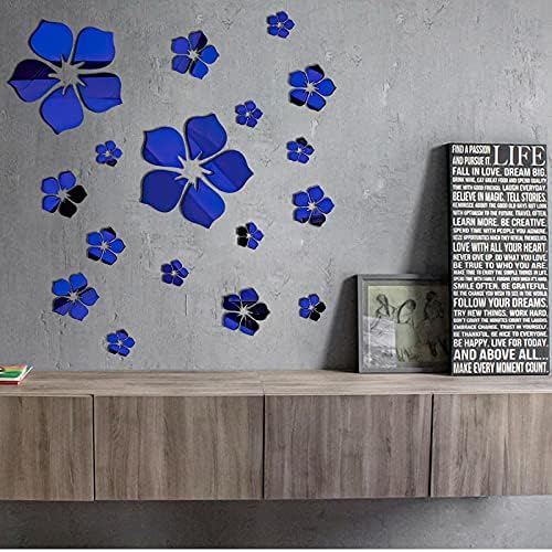 Philbinden Acrylic Mirror Floral Wall Stickers Self Adhesive Mirror Wall Decor Removable Mirror Decor 3D Flower DIY Wall Sticker for Living Room Bedroom Bathroom (Blue) - Image 4
