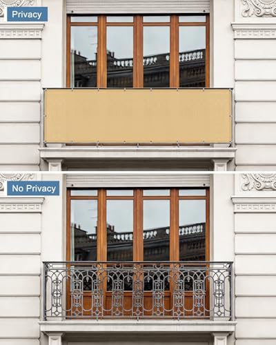 Cool Area Balcony Privacy Screen Fence UV Protection, 3.3'x19.7', Sand - Image 2