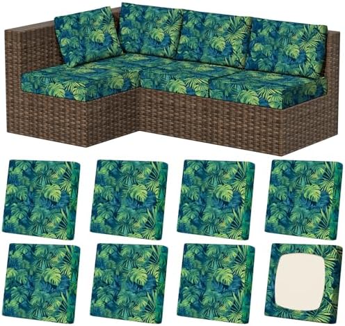 8Pcs Outdoor Cushion Covers, Stretch Patio Furniture Couch Chair Slipcovers by VORSHAPE
