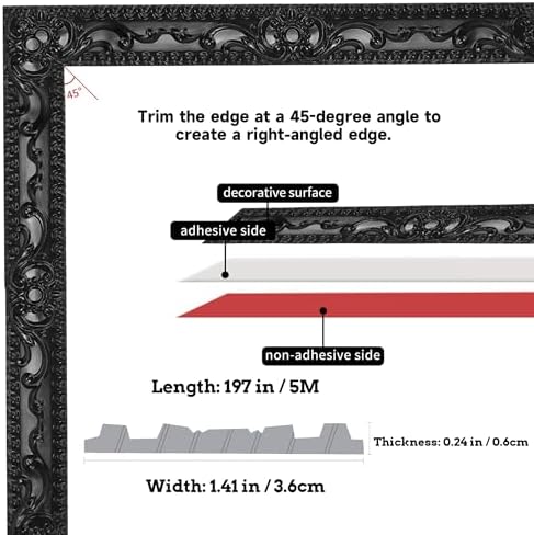 Flexible Molding Trim Wall Trim, 16.4 Feet Self Adhesive Peel and Stick Molding Ceiling Molding, Cabinet Border, Mirror Frame Trim Wall Trim for Home Decor Wall Molding & Trim (Black) - Image 2