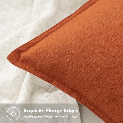 MIULEE Decorative Linen Pillow Covers 18x18 Inch Burnt Orange - Image 2
