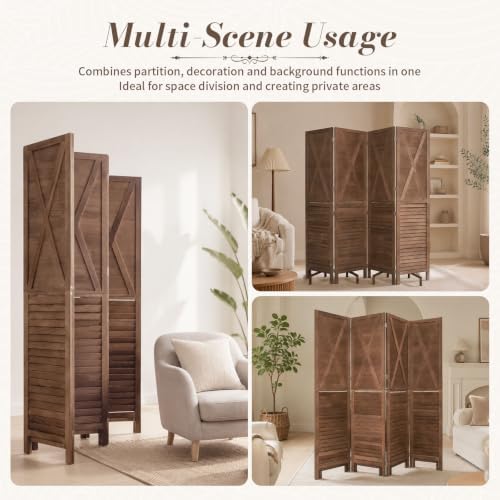 Wood Room Divider 4 Panel Folding Privacy Screen,2-in-1 Design Wall Divider - Image 7