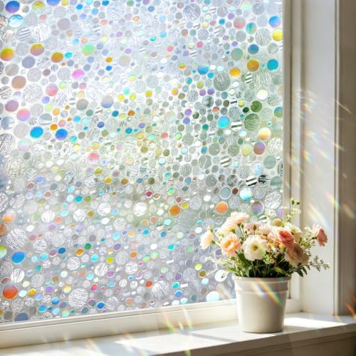 Coavas Stained Glass Window Privacy Film, Rainbow Circle, 17.5" x 118.1" by Coavas