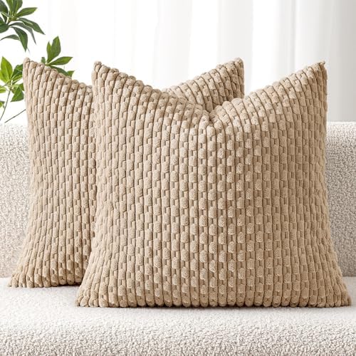 MIULEE Decorative Throw Pillow Covers 16x16 Neutral Tan Textured Corduroy by MIULEE