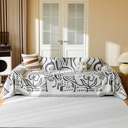 MYSKY HOME Couch Cover for Dogs, Washable Couch Covers, Sofa Covers for Sectional Sofa, Couch Cover 2 Cushion Sofa Dogs Furniture Protector, Chenille Sofa Covers for Pets, 71"x118", Abstract Dark Grey - Image 2