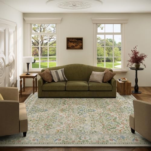 Washable Area Rugs for Living Room: 5x7 Bedroom Rug Vintage Rugs Stain Resistant Non Slip Low Pile Lightweight Soft Carpets Rugs for Dining Room Kitchen Nursery Kids Room Farmhouse Living Room by palohom