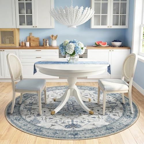 RELEANY Washable Area Rug, Round 6ft, Blue/White/Gray - Image 2