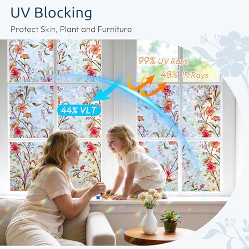 rabbitgoo Window Privacy Film Rainbow, Floral Cosmos, 17.5" x 78.7" - Image 3