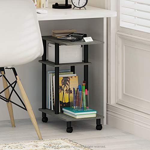 Furinno Turn-N-Tube C Shaped Side Table with Casters, French Oak Grey/Black - Image 2