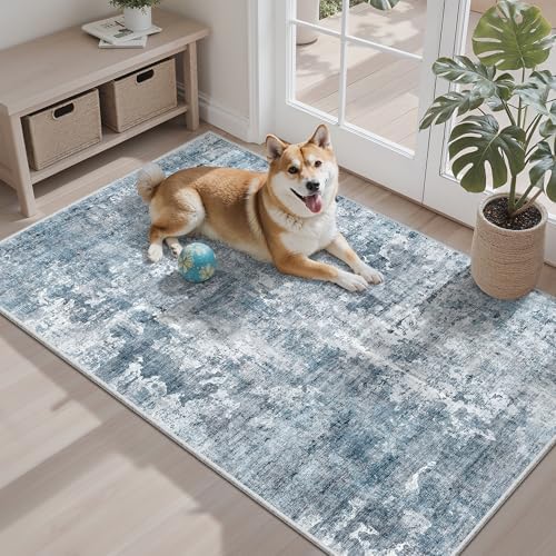Soalmost Abstract 3x4 Rugs, Small Washable Area Rug for Entryway Blue/Grey - Image 4