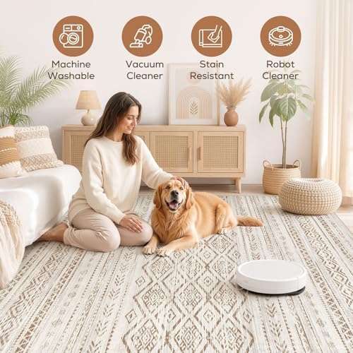 Nakagishi Area Rug Living Room Rugs: 10x14 Large Soft Machine Washable Boho Moroccan FarmNeutral Stain Resistant Indoor Floor Carpet for Bedroom Under Dining Table Home Office Decor-Brown - Image 3