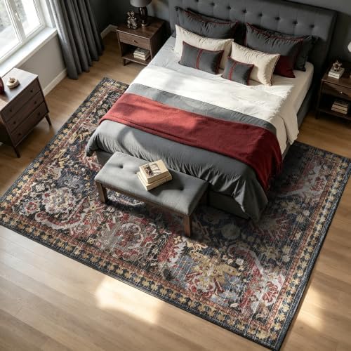 RUGSURE Washable Area Rugs - Perfect for Living Room, Bedroom, Kids Room, Nursery - Stain & Water Resistant Non-Slip, Pet & Child Friendly, Vintage Tribal Area Rugs (Rust, 6' x 9') - Image 2