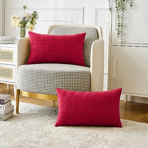 MIULEE Soft Chenille Lumbar Throw Pillow Covers Red 12x20 Inch Pack of 2 - Image 4
