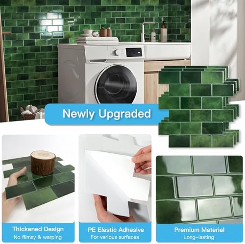 Art3d 10-Pack Subway Tiles Peel and Stick Backsplash, Green, 12 x 12 Inch - Image 5