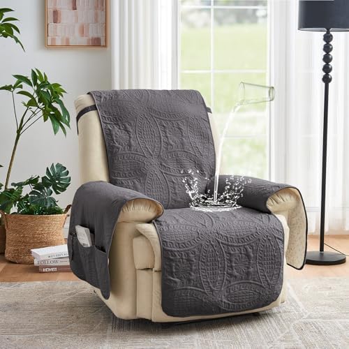 Quilted Recliner Chair Covers,Water-Repellent Recliner Slipcovers, Lazy Boy Recliner Cover Snug Fit, Pet Friendly Recliner Cover for Dogs Cats, Washable Couch Protector (Recliner 22", Gray) - Image 2
