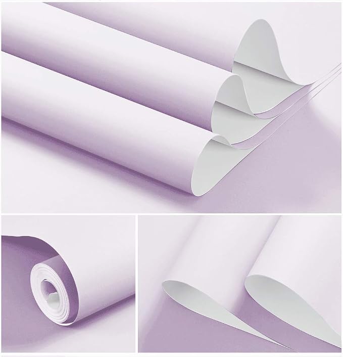 Dimoon 236''x17.7'' Purple Peel and Stick Wallpaper Contact Paper Modern Self Adhesive Wall Paper Removable Renter Friendly Textured Solid Color Shelf Cabinet Vinyl Roll (236''x17.7'',Light Purple) - Image 2
