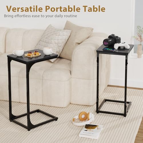 C Shaped End Tables Couch Table TV Trays Set of 2, 11.8" Wide, Black - Image 2