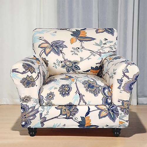 SearchI Stretch Sofa Cover Printed Couch Covers, Floral Pattern 2 Piece Armchair Slipcover with Separate Chair Cushion Cover, Washable Furniture Protector for Living Room(Armchair, Flower Pattern) - Image 2