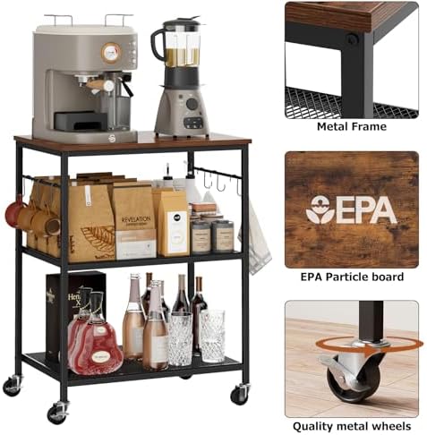 Homleke 3-Tier Rolling Kitchen Microwave Cart, Utility Cart - Image 3