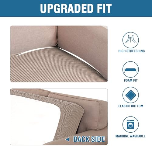 H.VERSAILTEX Super Stretch Individual Seat Cushion Covers Sofa Covers Couch Cushion Covers Slipcover Sets Thick Jacquard Textured Twill Fabric (1 Piece Sofa Cushion Cover, Sand) - Image 6