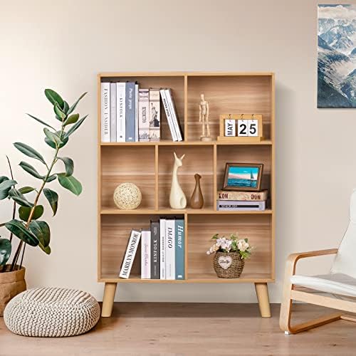 LEYAOYAO Cube Book Shelf, Mid-Century Modern Bookshelf with Legs, Natural - Image 3
