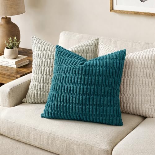 MIULEE Euro Sham Corduroy Decorative Throw Pillow Covers 24x24 Teal - Image 3