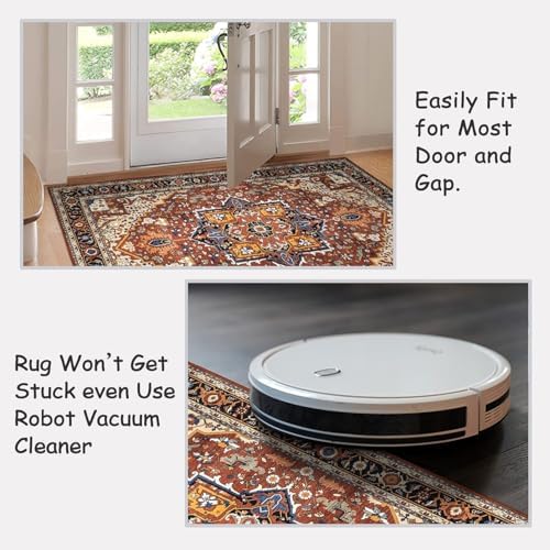 Moynesa Ultra-Thin Washable Kitchen Rugs, 2x4 Small Entryway Rug Door Mat Non Slip Stain Resistant, Oriental Throw Rug for Front Indoor Entrance Bathroom Laundry Room, Brown/Multi - Image 7
